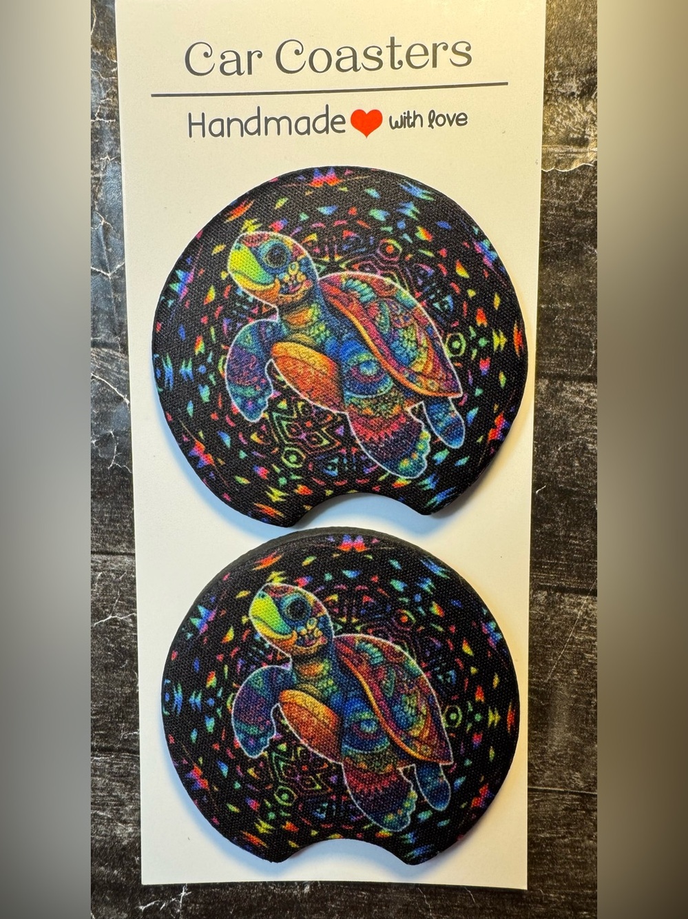 Sea Turtle Multicolor Car Cup Holder Coasters Set Of 2 New